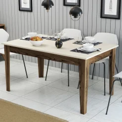 Tavolo Fisso Marrone Noce Bianco Crema 6 Posti Forma Rettangolare 145x88x75h cm, Peso Supportato 120 kg - Viverone