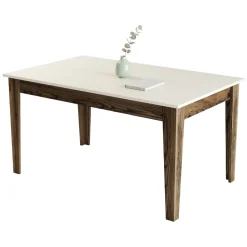 Tavolo Fisso Marrone Noce Bianco Crema 6 Posti Forma Rettangolare 145x88x75h cm, Peso Supportato 120 kg - Viverone