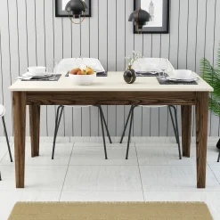 Tavolo Fisso Marrone Noce Bianco Marmo 6 Posti Forma Rettangolare 110x72x75h cm, Peso Supportato 120 kg - Madone