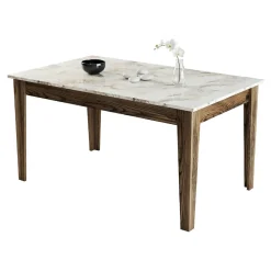 Tavolo Fisso Marrone Noce Bianco Marmo 6 Posti Forma Rettangolare 145x88x75h cm, Peso Supportato 120 kg - Viverone
