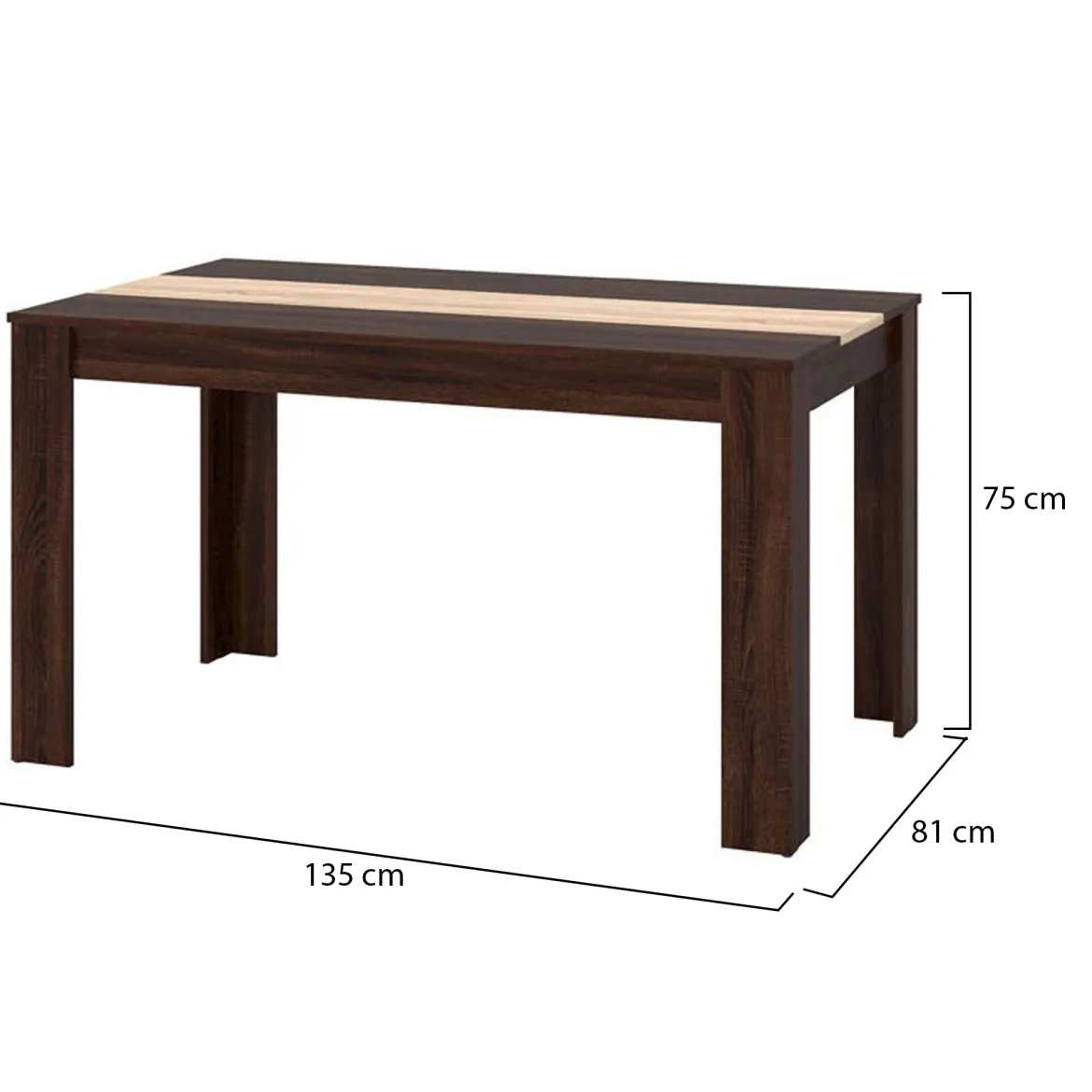 Tavolo Fisso Marrone Noce Marrone Rovere 6 Posti Forma Rettangolare 135x80.5x74.5h cm, Colore Ripiano Marrone - Simala