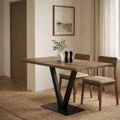 Tavolo Fisso Marrone Noce Nero 6 Posti Forma Rettangolare 125x66x77h cm, Peso Supportato 100 kg - Vadena
