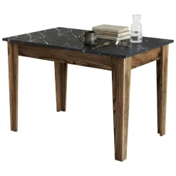 Tavolo Fisso Marrone Noce Nero Marmo 6 Posti Forma Rettangolare 110x72x75h cm, Peso Supportato 120 kg - Zane