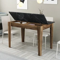 Tavolo Fisso Marrone Noce Nero Marmo 6 Posti Forma Rettangolare 145x88x75h cm, Peso Supportato 120 kg - Viverone