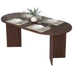 Tavolo Fisso Marrone Noce 6 Posti Forma Ovale 180x89.5x75h cm, Peso Supportato 70 kg - Monterano