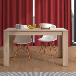 Tavolo Fisso Marrone Rovere Bianco 6 Posti Forma Rettangolare 135x80.5x74.5h cm, Colore Struttura Bianco - Simala