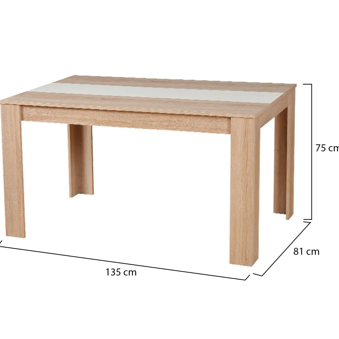 Tavolo Fisso Marrone Rovere Bianco 6 Posti Forma Rettangolare 135x80.5x74.5h cm, Colore Struttura Bianco - Simala