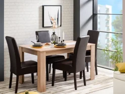 Tavolo Fisso Marrone Rovere Bianco 6 Posti Forma Rettangolare 135x80.5x74.5h cm, Colore Struttura Bianco - Simala