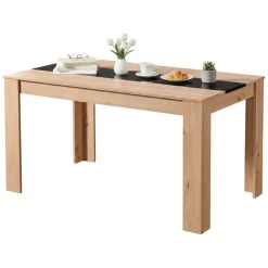 Tavolo Fisso Marrone Rovere Nero 6 Posti Forma Rettangolare 135x80.5x74.5h cm, Colore Struttura Nero - Simala