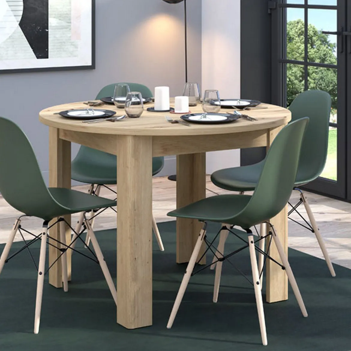 Tavolo Fisso Marrone Rovere Nodi 4 Posti Forma Rotondo 120x120x75h cm, Peso Supportato 60 kg - Racale