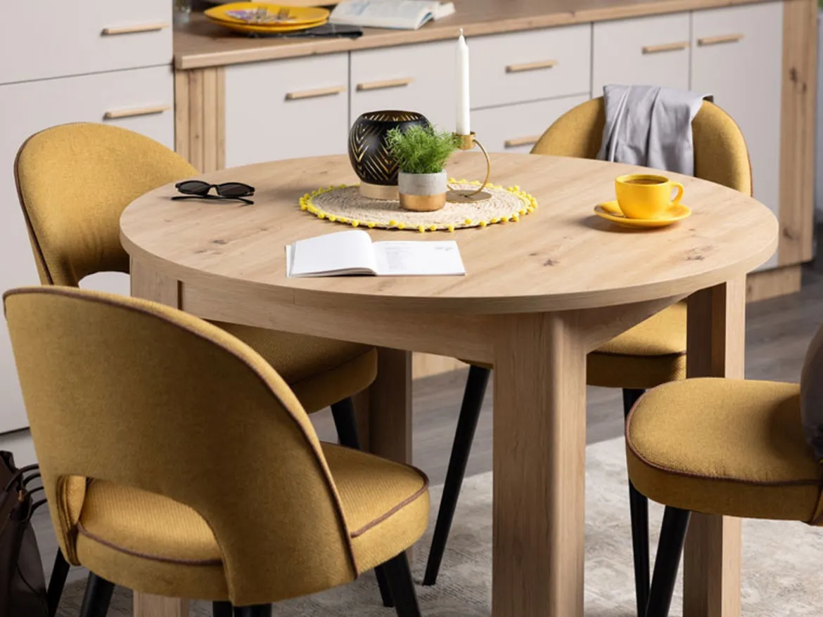 Tavolo Fisso Marrone Rovere Nodi 4 Posti Forma Rotondo 120x120x75h cm, Peso Supportato 60 kg - Racale
