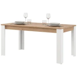 Tavolo Fisso Marrone Rovere Nodi Bianco 6 Posti Ripiano Effetto Dogato 135x80x76h cm, Forma Rettangolare - Luarca