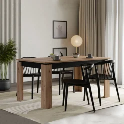 Tavolo Fisso Marrone Rovere Nodi Nero 8 Posti Forma Rettangolare 160x90x77h cm, Sfumatura Colore Struttura Rovere Nodi - Ulass