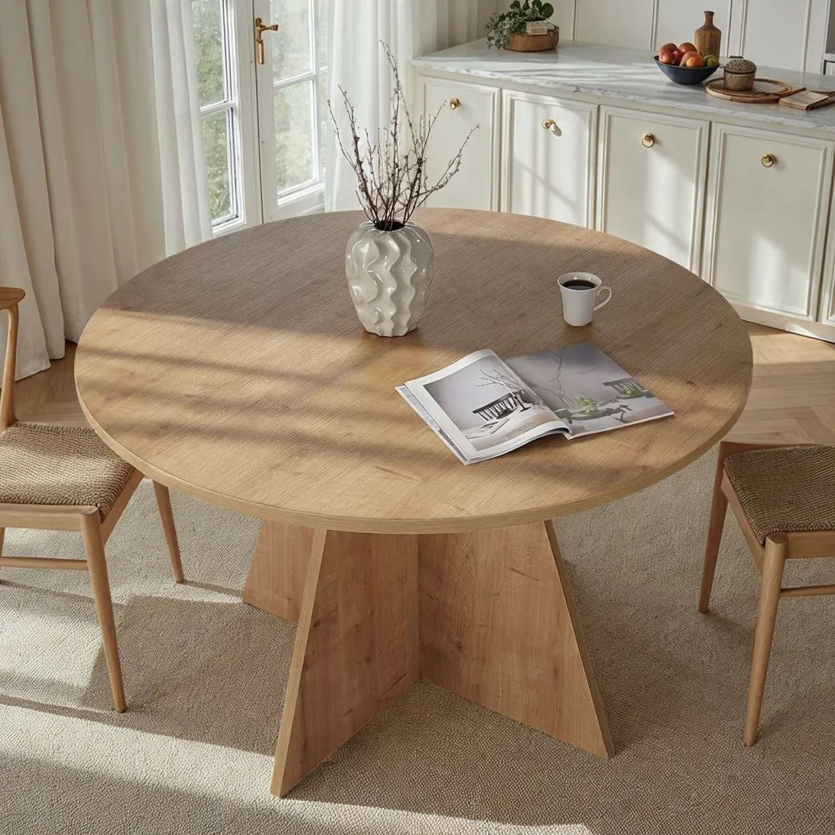 Tavolo Fisso Marrone Rovere 4 Posti Ripiano Effetto Dogato 80x80x76h cm, Forma Quadrato - Trosa