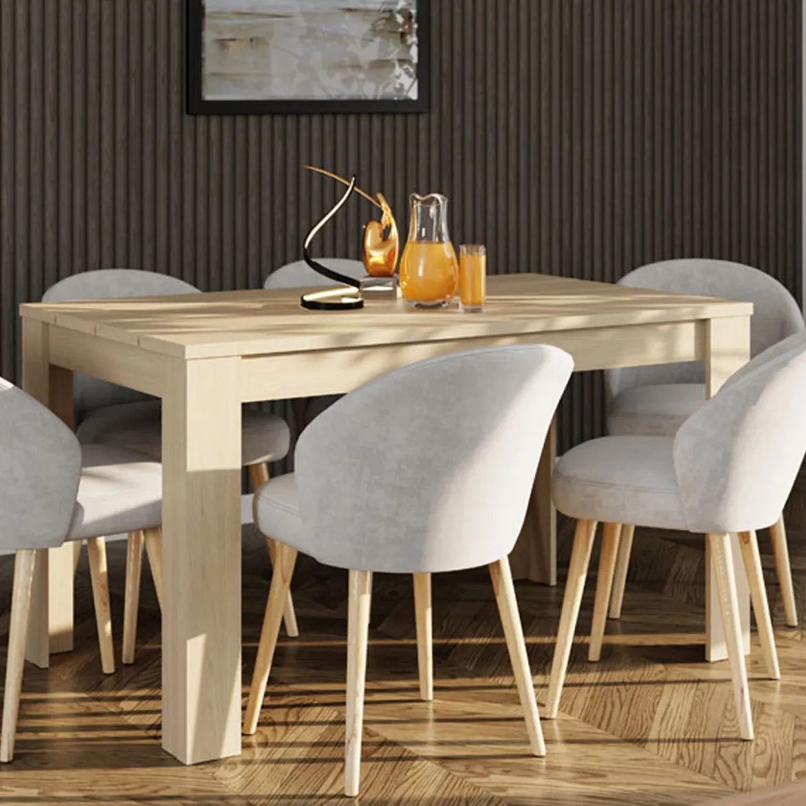 Tavolo Fisso Marrone Rovere 6 Posti Ripiano Effetto Dogato 135x80x76h cm, Forma Rettangolare - Luarca
