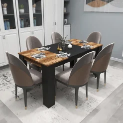 Tavolo Fisso Nero Marrone Rovere Nodi 6 Posti Forma Rettangolare 160x80x77h cm, Peso Supportato 120 kg - Veleso