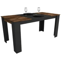 Tavolo Fisso Nero Marrone Rovere Nodi 6 Posti Forma Rettangolare 160x80x77h cm, Peso Supportato 120 kg - Veleso