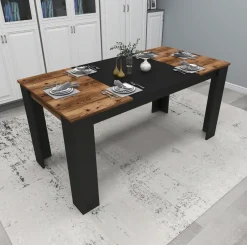 Tavolo Fisso Nero Marrone Rovere Nodi 6 Posti Forma Rettangolare 160x80x77h cm, Peso Supportato 120 kg - Veleso