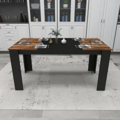 Tavolo Fisso Nero Marrone Rovere Nodi 6 Posti Forma Rettangolare 160x80x77h cm, Peso Supportato 120 kg - Veleso