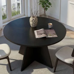 Tavolo Fisso Nero 4 Posti Forma Rotondo 120x120x75h cm, Peso Supportato 60 kg - Racale