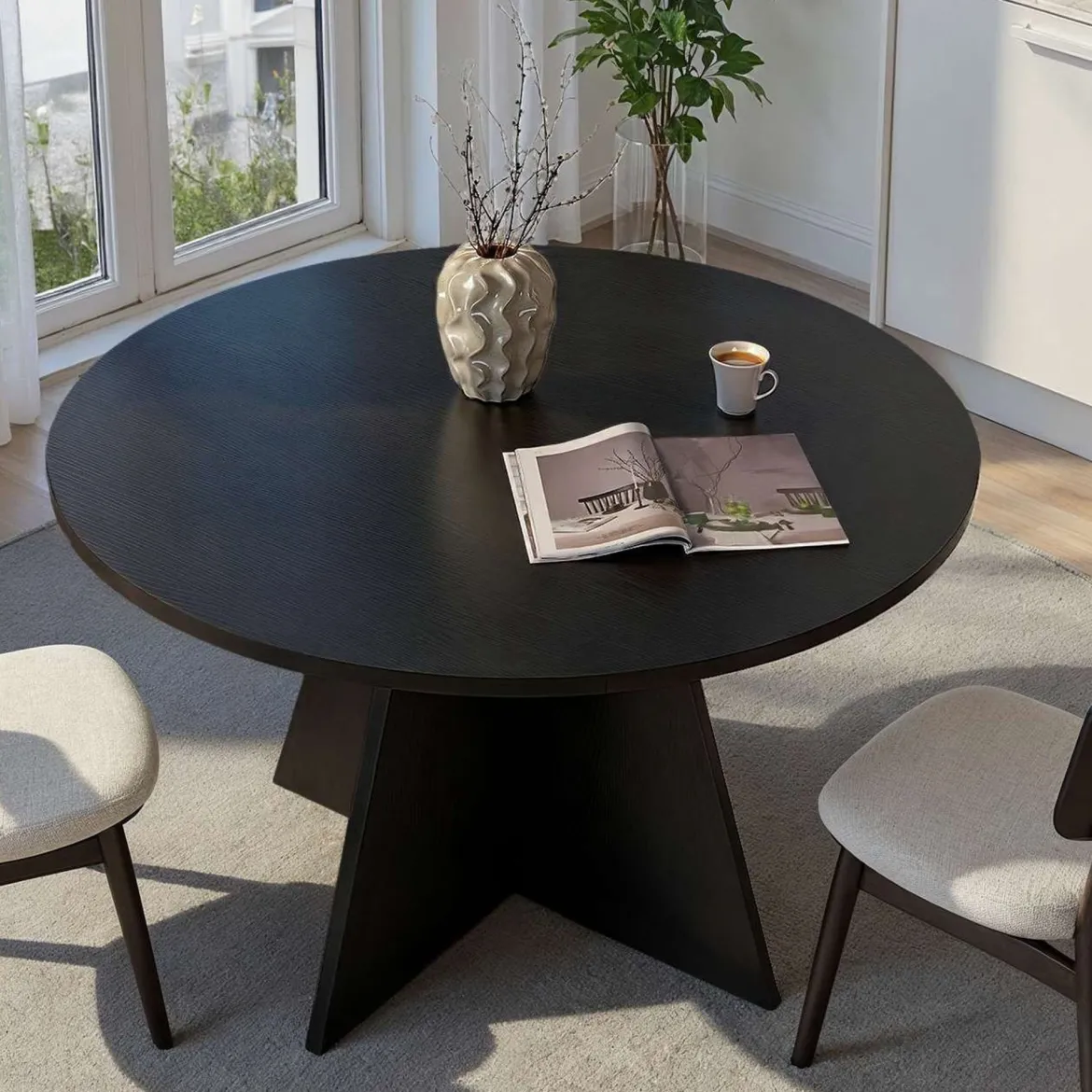Tavolo Fisso Nero 4 Posti Forma Rotondo 120x120x75h cm, Peso Supportato 60 kg - Racale