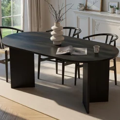 Tavolo Fisso Nero 6 Posti Forma Ovale 180x89.5x75h cm, Peso Supportato 70 kg - Monterano