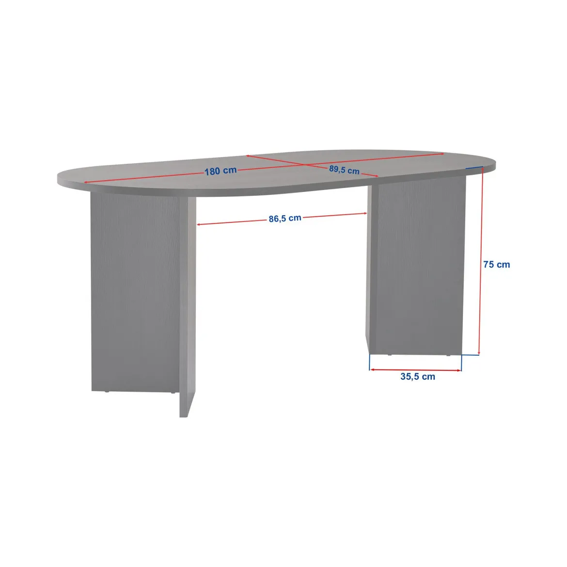 Tavolo Fisso Nero 6 Posti Forma Ovale 180x89.5x75h cm, Peso Supportato 70 kg - Monterano