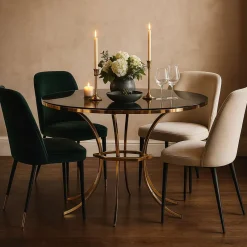 Tavolo Fisso Trasparente oro 2 Posti Struttura Intrecciata 70x70x103h cm, Forma Rotondo - Fakari