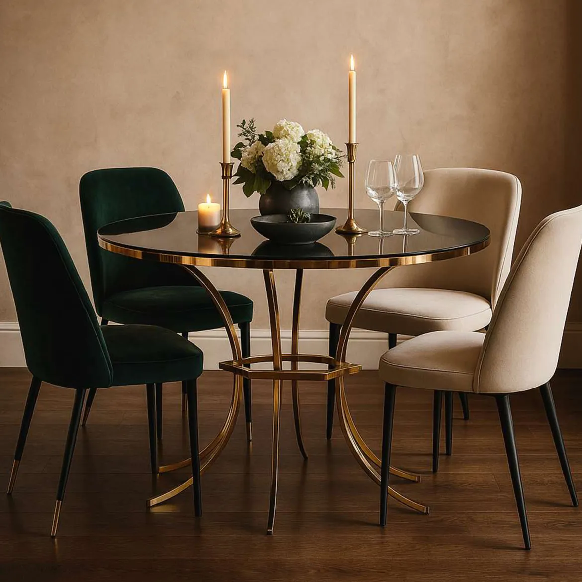Tavolo Fisso Trasparente oro 2 Posti Struttura Intrecciata 70x70x103h cm, Forma Rotondo - Fakari