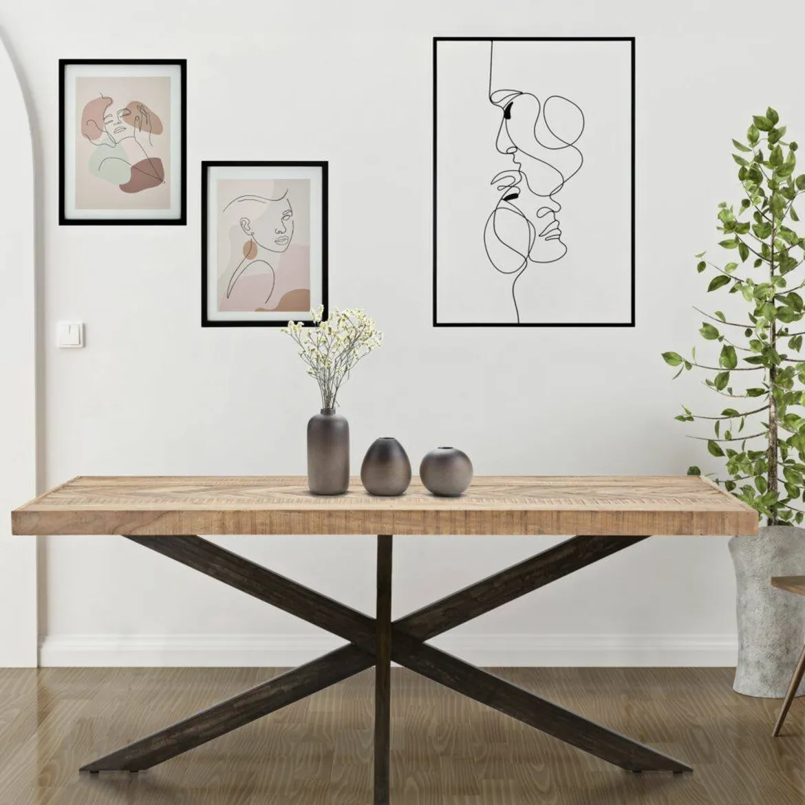 Tavolo gambe intrecciate rettangolare 9 posti marrone e nero 180x90cm - Deller