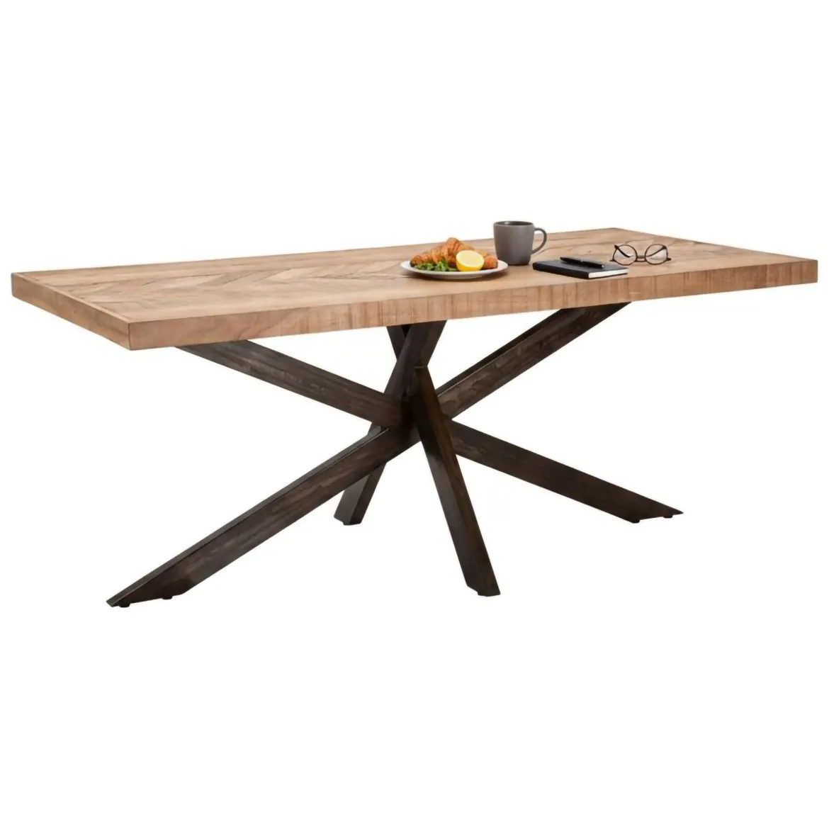 Tavolo gambe intrecciate rettangolare 9 posti marrone e nero 180x90cm - Deller
