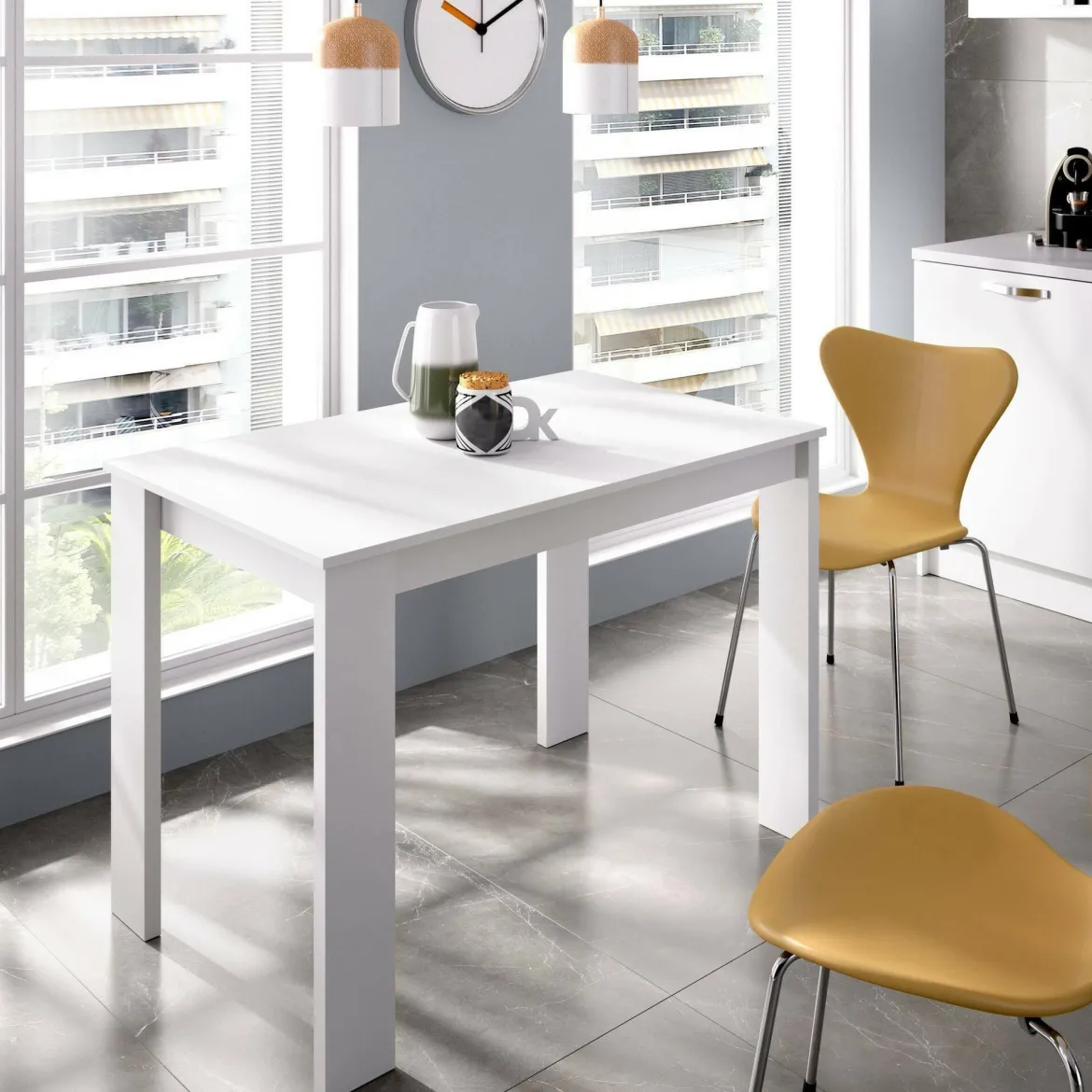 Tavolo moderno rettangolare 6 posti bianco 110x67cm - Amaranthya