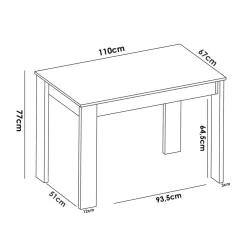 Tavolo moderno rettangolare 6 posti bianco 110x67cm - Amaranthya