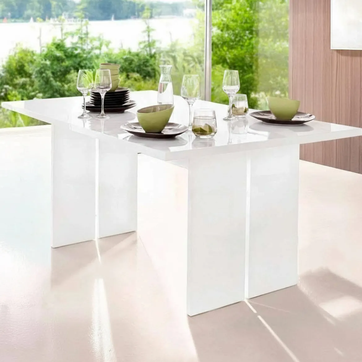 Tavolo pranzo rettangolare 8 posti bianco lucido 160x90cm - Alibi