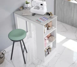 Tavolo rettangolare con scaffale 6 posti bianco e cemento 130x50cm - Andreoli