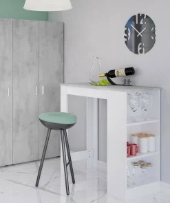 Tavolo rettangolare con scaffale 6 posti bianco e cemento 130x50cm - Andreoli