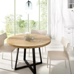 Tavolo rotondo in metallo e legno 4 posti 120x120cm - Abal