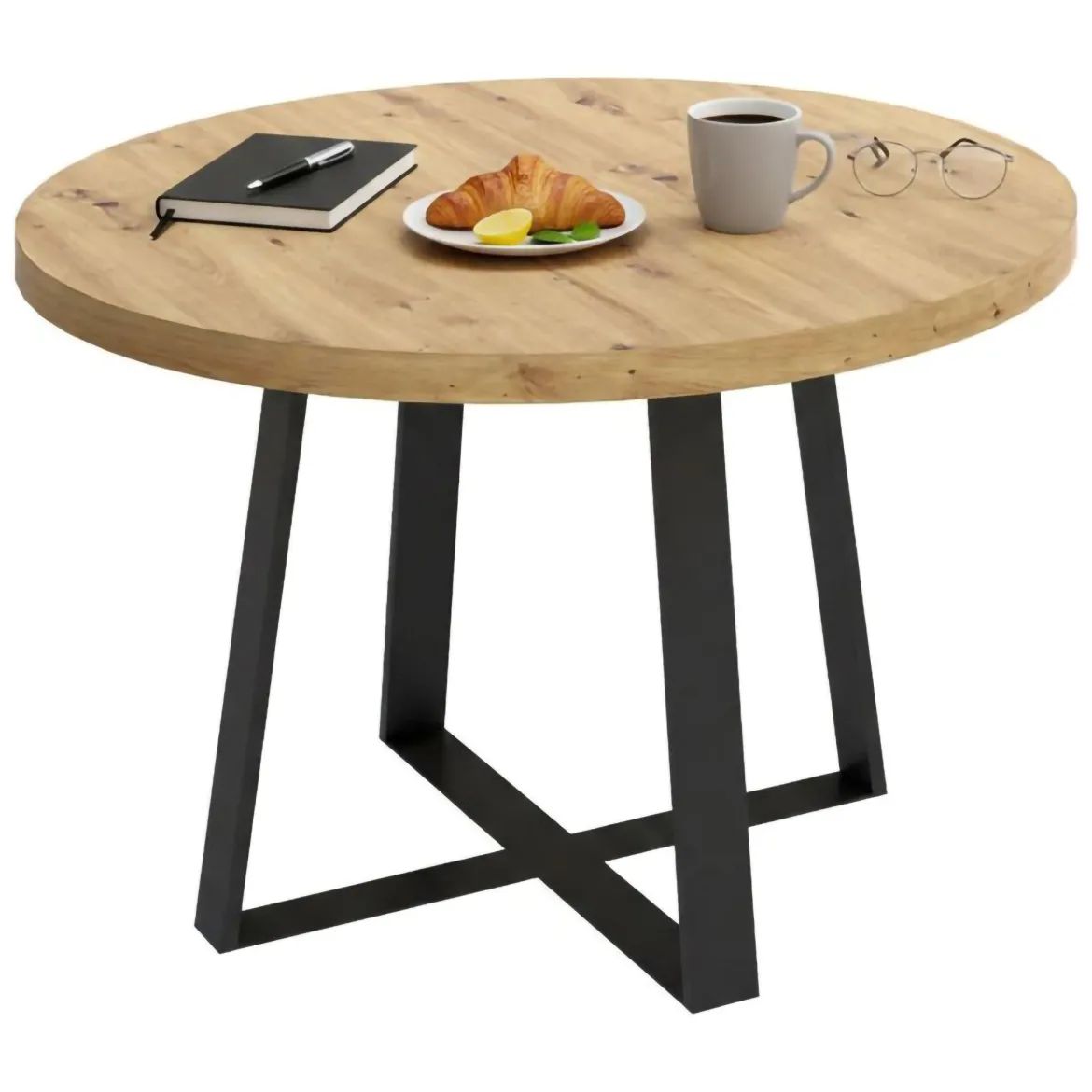 Tavolo rotondo in metallo e legno 4 posti 120x120cm - Abal