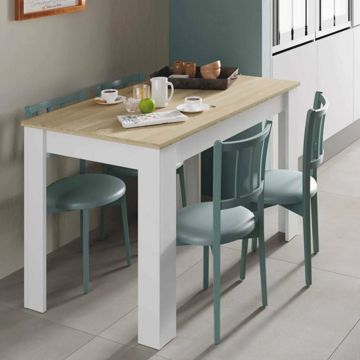 Tavolo salvaspazio rettangolare 6 posti bianco e rovere 109x67cm - Anat