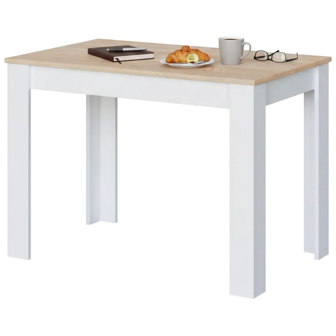 Tavolo salvaspazio rettangolare 6 posti bianco e rovere 109x67cm - Anat