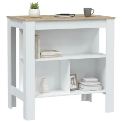 Tavolo scaffale rettangolare 6 posti bianco e rovere 103x67cm - Barzano