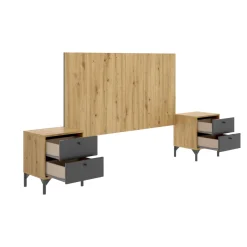Testiera letto Alaca, 244x37h127 cm, Rovere e Antracite