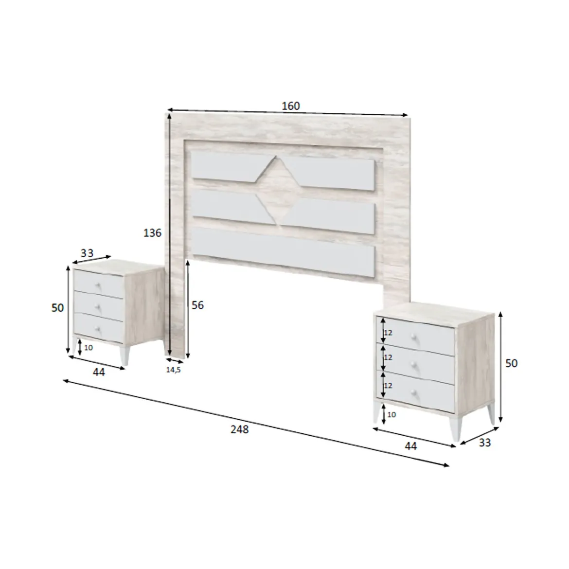 Testiera Letto Bianco Bianco Anticato Matrimoniale Colore Struttura Bianco 160x2.5 cm, Sfumatura Colore Struttura Anticato - Catino