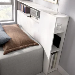 Testiera Letto Bianco con Vani Libreria Singolo 23x127 cm - Lander