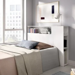 Testiera Letto Bianco con Vani Libreria Singolo 23x127 cm - Lander