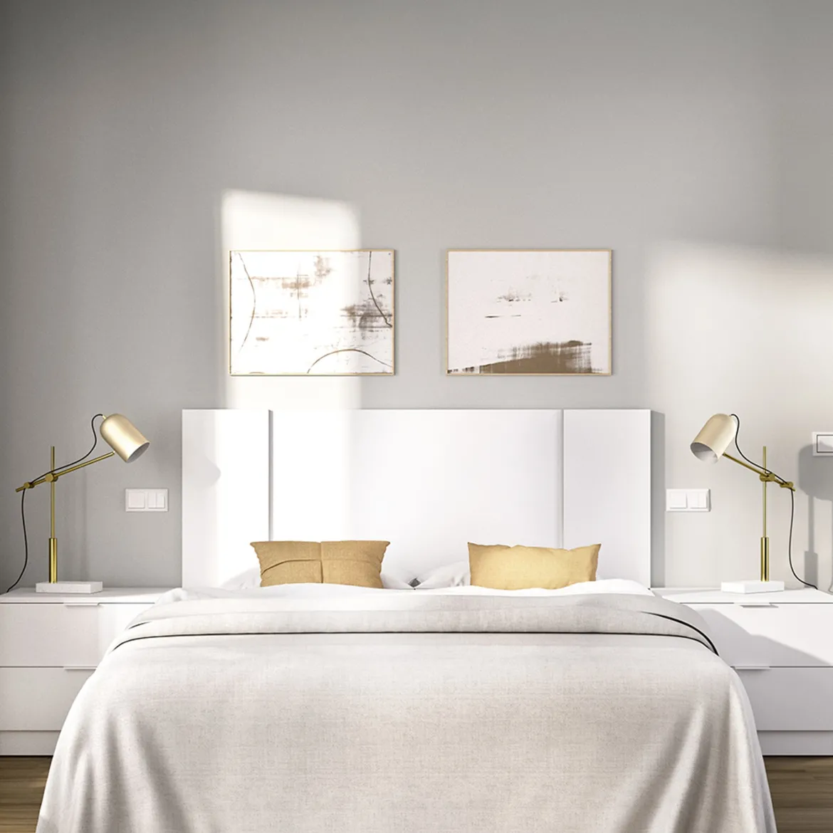 Testiera Letto Bianco Marrone Rovere 2 Comodini Inclusi Piazza e Mezza 34x237 cm, Colore Struttura Marrone - Carson