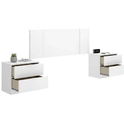 Testiera Letto Bianco Marrone Rovere 2 Comodini Inclusi Piazza e Mezza 34x237 cm, Colore Struttura Marrone - Carson