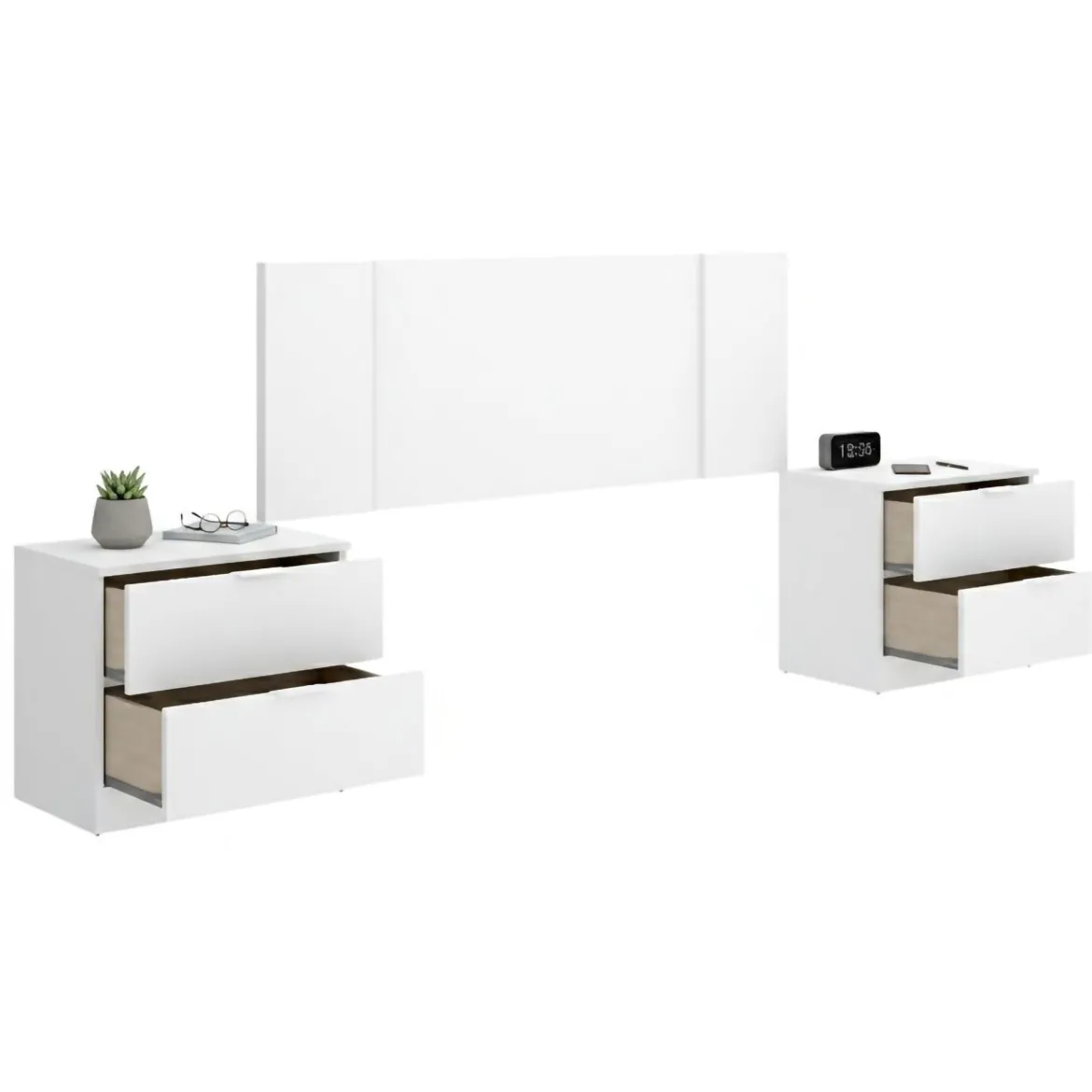 Testiera Letto Bianco Marrone Rovere 2 Comodini Inclusi Piazza e Mezza 34x237 cm, Colore Struttura Marrone - Carson