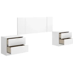 Testiera Letto Bianco Marrone Rovere 2 Comodini Inclusi Piazza e Mezza 34x237 cm, Colore Struttura Marrone - Carson