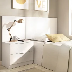 Testiera Letto Bianco Marrone Rovere Comodino Incluso Singolo 34x141 cm, Colore Struttura Marrone - Lead